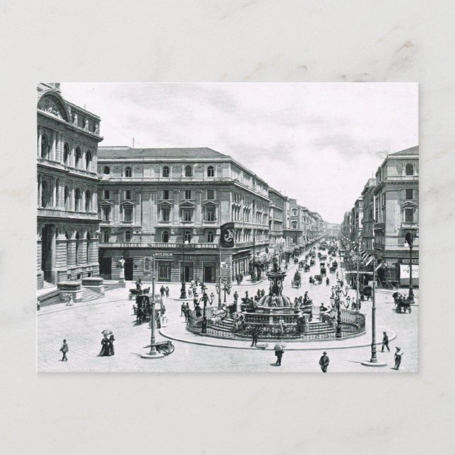 Carte Postale Naples, 1908, Centre-ville et rond-point (Devant)