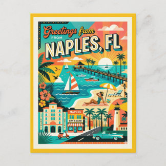Carte Postale Naples FL Côte du Golfe Rétro Années 60 Fantaisist