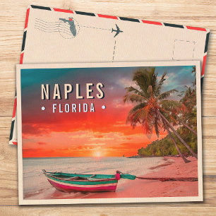 Carte Postale Naples Florida Beach Palm Tree tropical années 50