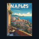 Carte Postale Naples Italie Travel Art Vintage<br><div class="desc">Modèle de déplacement vectoriel rétro Naples. Naples est la capitale régionale de la Campanie et la troisième plus grande ville d'Italie,  après Rome et Milan.</div>