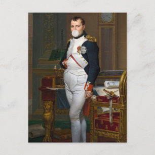 Carte Postale Napoléon Bonaparte soufflant un bubble gum blanc