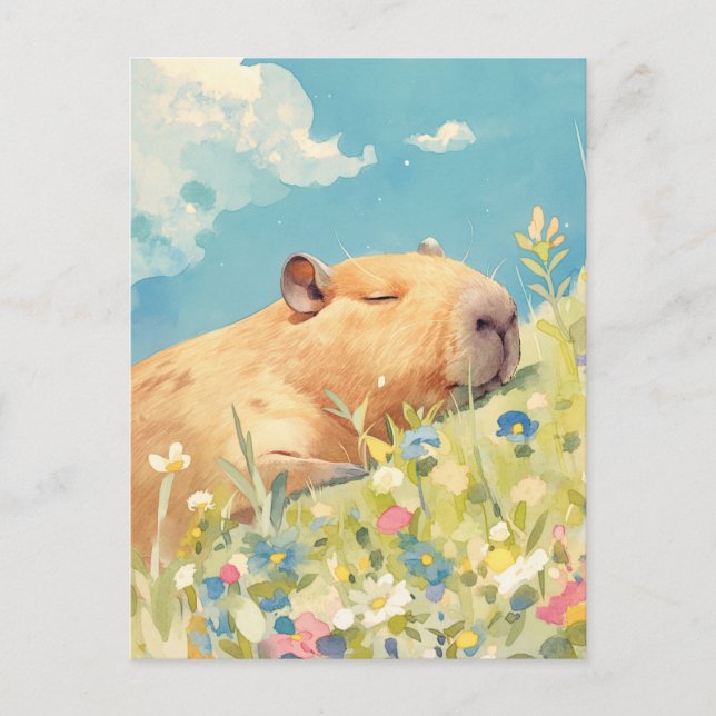 Carte Postale Napping Capybara in Colorful Wildflower Meadow (Devant)