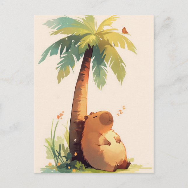 Carte Postale Napping Capybara Under Tropical Palm Tree (Devant)