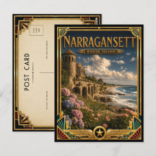 Carte Postale Narragansett Rhode Island Art Déco Doré Vintage