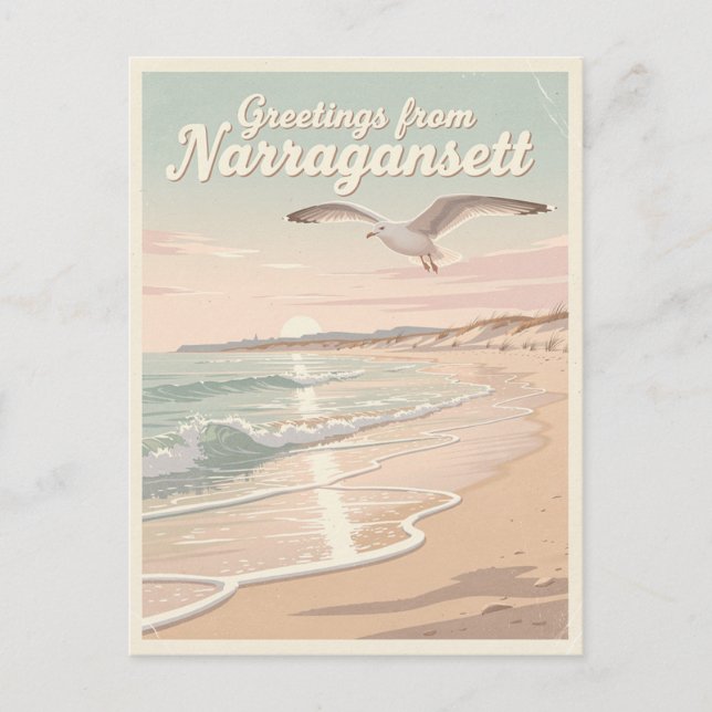 Carte Postale Narragansett, Rhode Island – Vagues côtières (Devant)