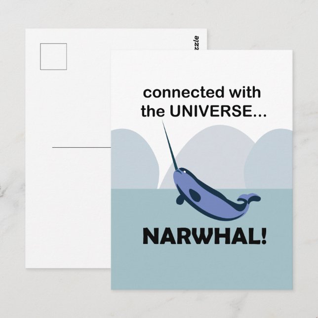 Carte Postale Narwal Connecté À L'Univers Drôle (Devant / Derrière)