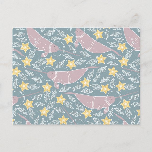 Carte Postale Narwhal dans le Motif spatial (Devant)
