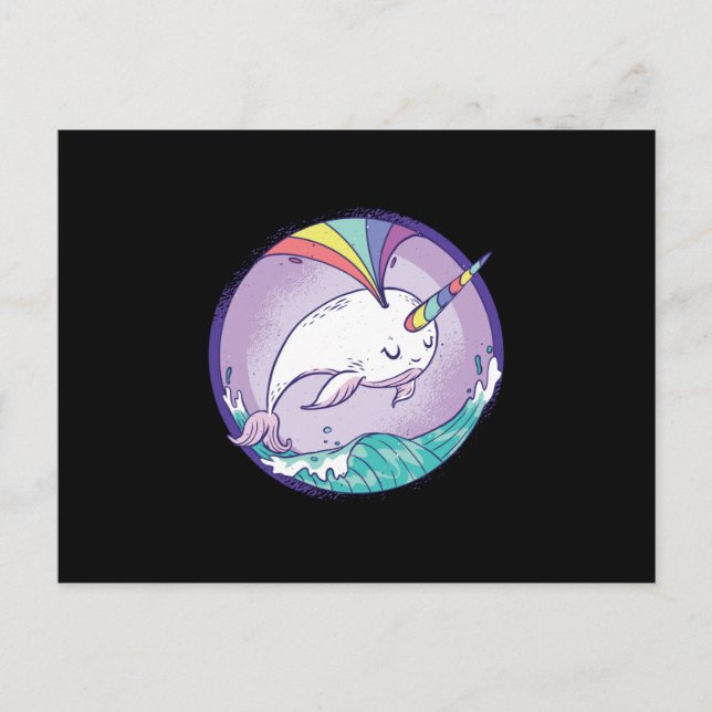 Carte Postale Narwhale arc-en-ciel (Devant)