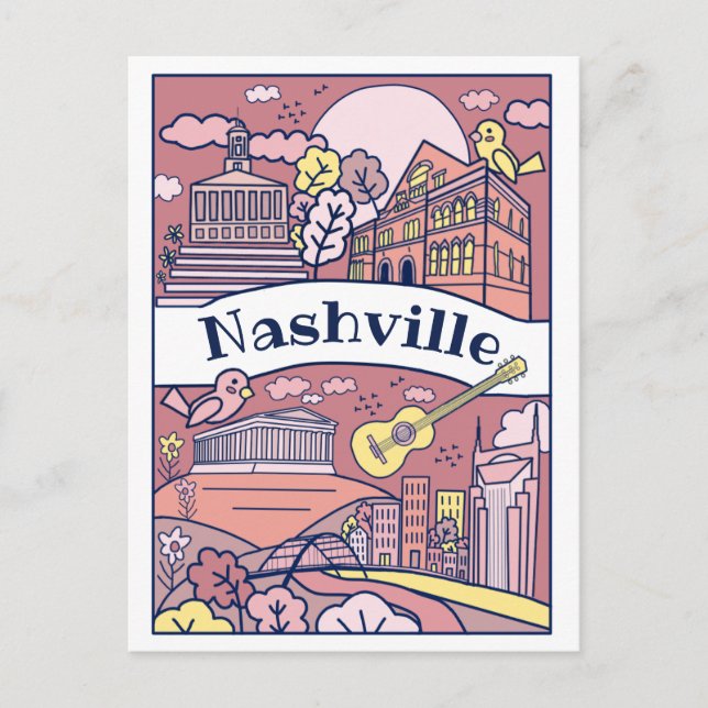 Carte postale Nashville Landmarks - rose (Devant)
