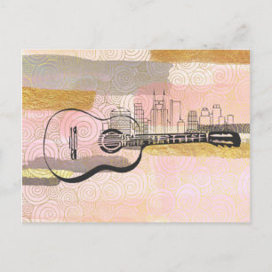 Carte Postale Nashville Skyline Guitare Aquarelle Design