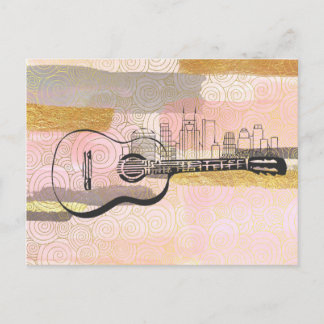 Carte Postale Nashville Skyline Guitare Aquarelle Design