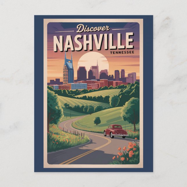 Carte Postale Nashville Tennessee Route Sud Art de Voyage (Devant)