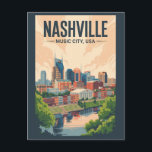 Carte Postale Nashville Tennessee Skyline Voyage Art Vintage<br><div class="desc">Nashville design de voyage rétro vectoriel. Des fresques murales d'art de rue,  c'est une destination incontournable pour les amateurs de musique et les explorateurs urbains.</div>