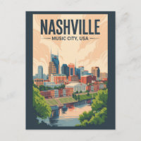 Nashville Tennessee Skyline Voyage Art Vintage