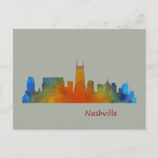 Carte Postale Nashville Tennessee Skyline watercolor art v1
