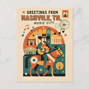Carte Postale Nashville TN Music City Art Rétro