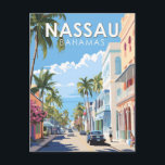 Carte Postale Nassau Bahamas Travel Art Vintage<br><div class="desc">Conception de déplacement vectoriel rétro de Nassau. Il se trouve sur l'île de New Providence,  avec l'île voisine de Paradise Island accessible par les ponts du port de Nassau.</div>