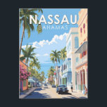 Carte Postale Nassau Bahamas Travel Art Vintage<br><div class="desc">Conception de déplacement vectoriel rétro de Nassau. Il se trouve sur l'île de New Providence,  avec l'île voisine de Paradise Island accessible par les ponts du port de Nassau.</div>