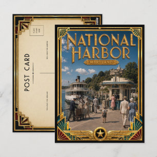 Carte Postale National Harbor Maryland Art Déco Vintage Doré