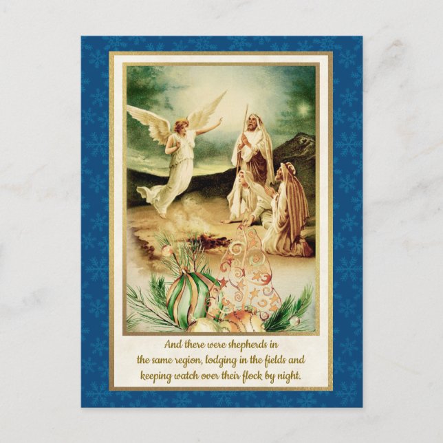 Carte Postale Nativité Bergers & Anges Noël Doré (Devant)