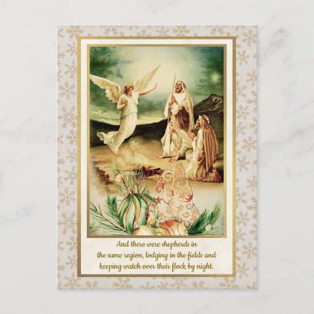 Carte Postale Nativité Bergers & Anges Noël Doré (Devant)