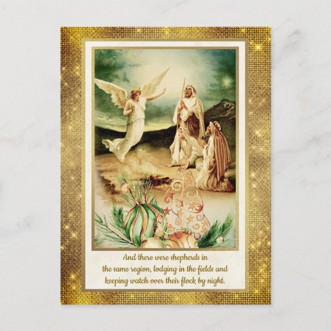 Carte Postale Nativité Bergers & Anges Noël Doré (Devant)