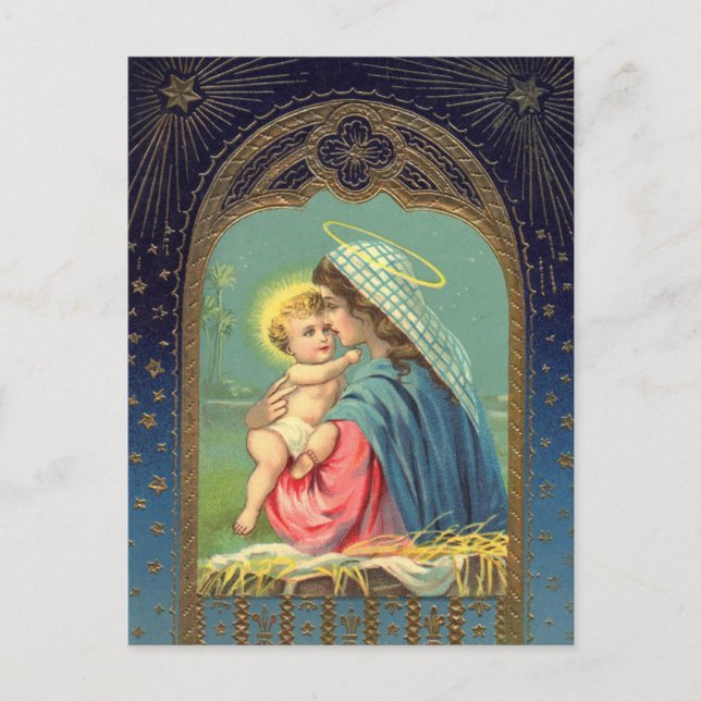 Carte Postale Nativité Marie tenant le bébé Jésus (Devant)