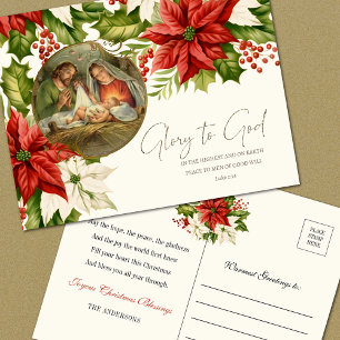 Carte Postale Nativité Noël Poinsettias Joyeux Noël