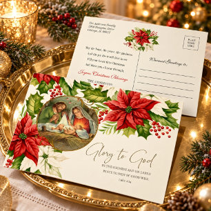 Carte Postale Nativité Poinsettias de Noël Joyeux Noël