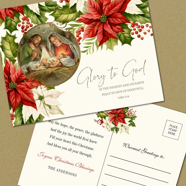 Carte Postale Nativité Poinsettias de Noël Joyeux Noël (Créateur téléchargé)