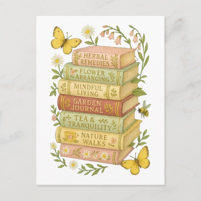 Carte Postale Nature et livre Lover Botanique Stack (Devant)