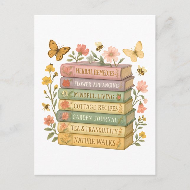 Carte Postale Nature et livre Lover Botanique Stack (Devant)