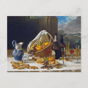 Carte Postale Nature morte d'art fin vintage avec vin et fruits