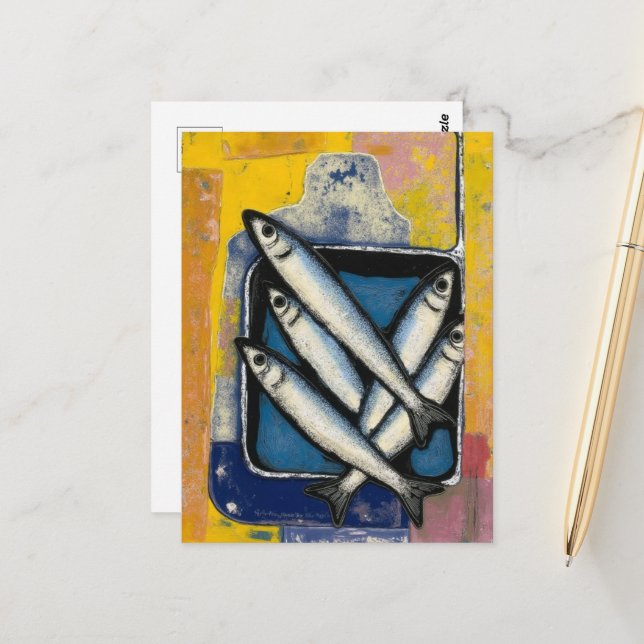 Carte Postale Nature morte de boîte de poisson (Devant/Arrière en situation)