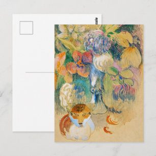 Carte Postale Nature morte de Gauguin avec chat Art floral vinta