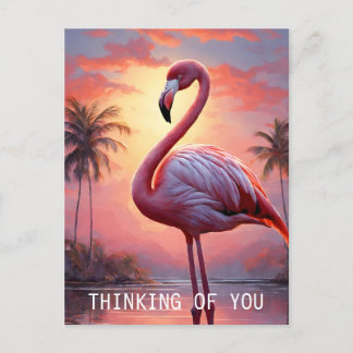 Carte Postale Nature Sunset Flamant rose rose Vintage