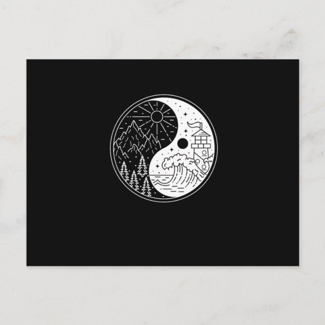 Carte Postale Nature Waves Mounts Lune Sun Yin Yang Symbole Gi (Devant)