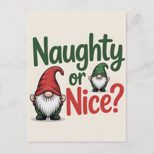 Carte Postale Naughty or Nice Christmas Graphic: Cute Gnomes (Devant)