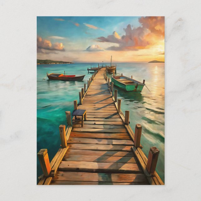 Carte Postale Nautical Beach Pier Boats Coastal  (Devant)