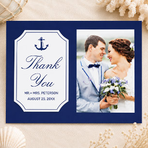 Carte Postale Nautical Blue Anchor Wedding Photo Remerciement 