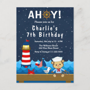 Carte Postale Nautical Boy Monkey Red et Navy Anniversaire
