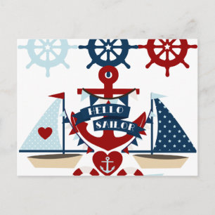 Carte Postale Nautical Hello marin Ancre Voilier Conception de b