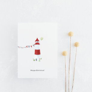 Carte Postale Nautical Lighthouse Beach Happy Birthday Balloon
