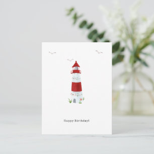Carte Postale Nautical Lighthouse Beach Happy Birthday Seagulls