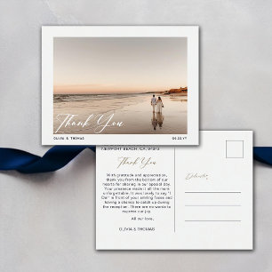 Carte Postale Nautical Navy Blue Beach Wedding Photo Merci