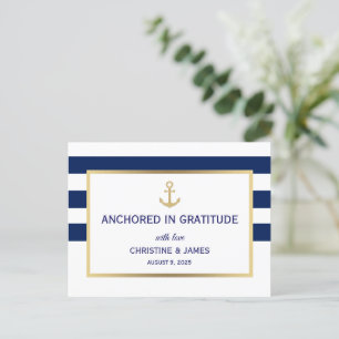 Carte Postale Nautical Navy Blue Blanc Rayures Merci Mariage