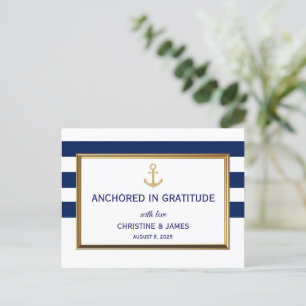Carte Postale Nautical Navy Blue White Stripes Merci Mariage