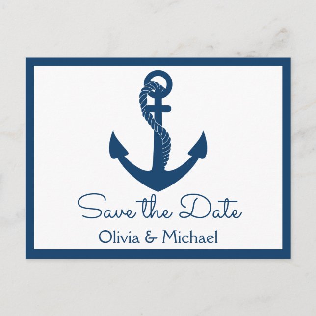 Carte Postale Nautical Save the Date Ancre de Marine Engagement (Devant)