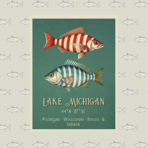 Carte postale nautique de poissons du lac Michigan
