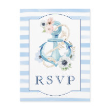 Nautique Floral Blue Stripes Plage Mariage RSVP